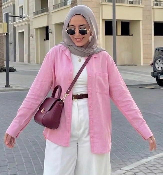قميص وردي جيب على الجانب, قالب كبير •