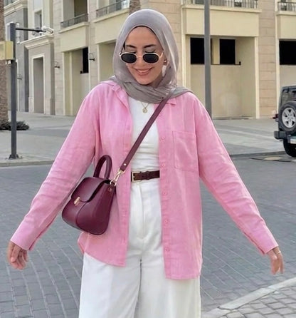 قميص وردي جيب على الجانب, قالب كبير •