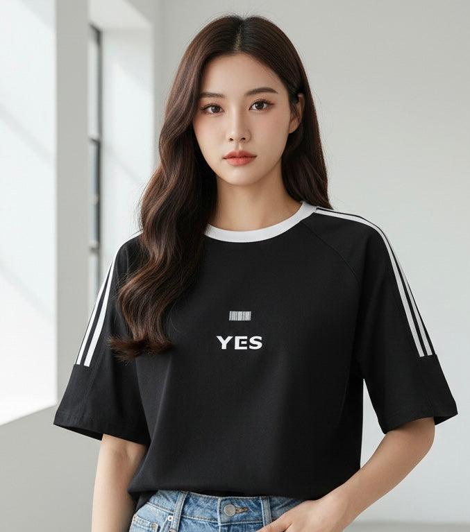 YES تيشيرت مخطط قالب كبير
