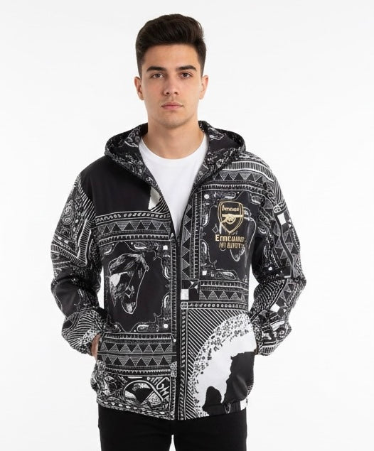 جاكيت ارسنال اسود وابيض قماش مطري خفيف