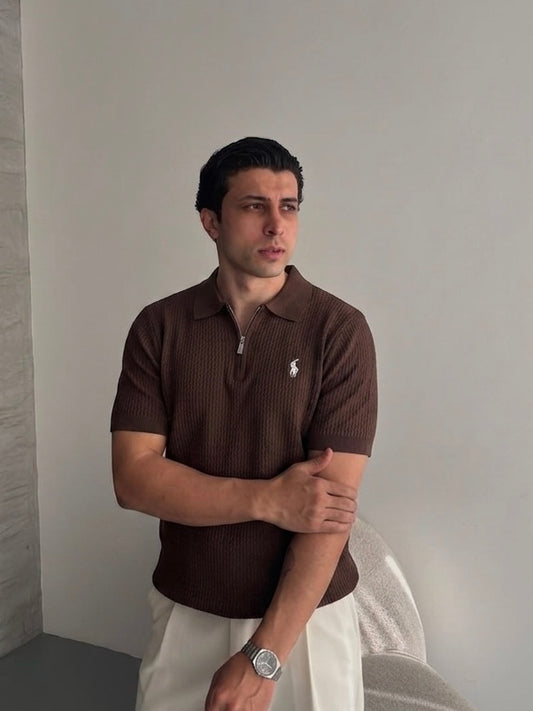 تيشيرت بولو نصف سحاب جوزي قالب طبيعي