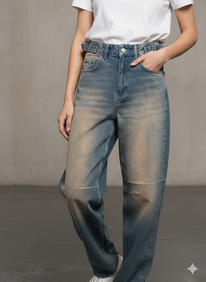 بنطرون جينز احزمة جانبية ,قالب طبيعي