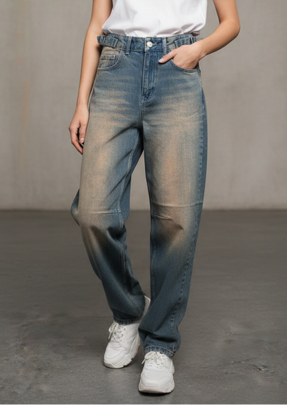 بنطرون جينز احزمة جانبية ,قالب طبيعي