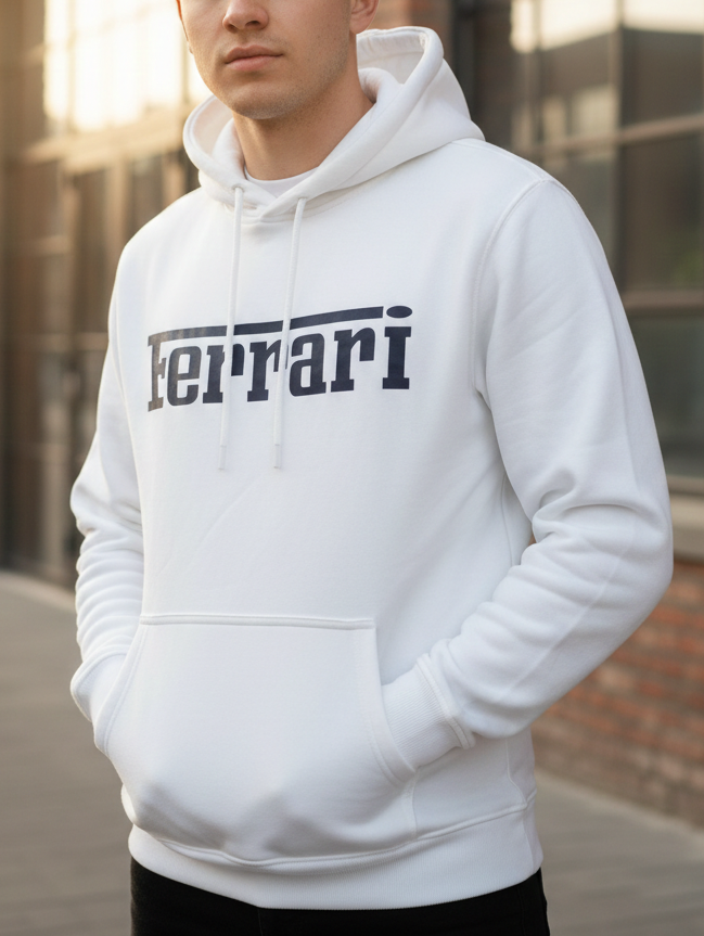 هودي فيراري لون ابيض , قالب طبيعي ✅