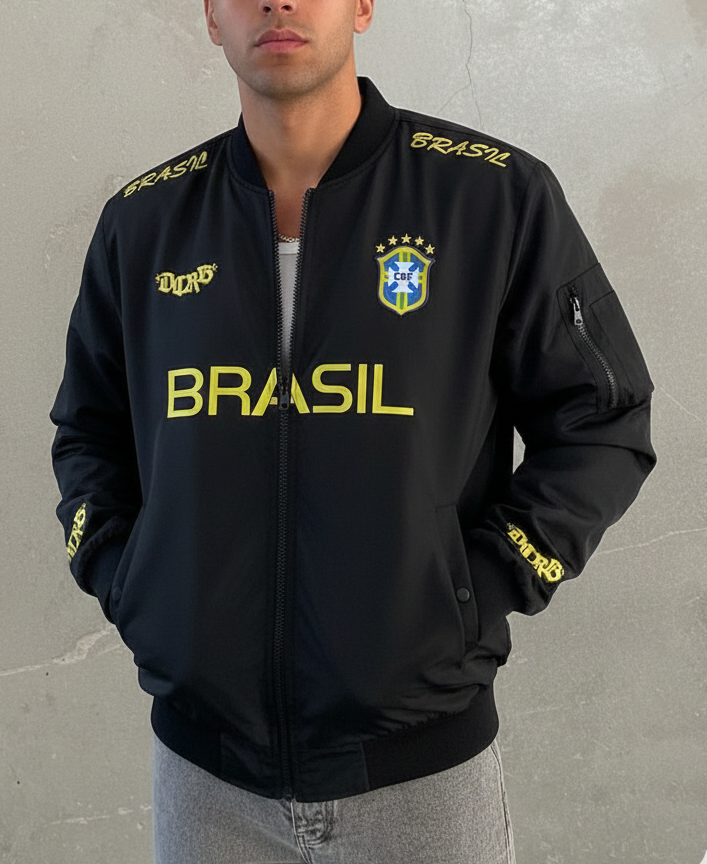 جاكيت اسود البرازيل , مطري مبطن - BRASIL