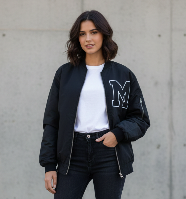 جاكيت اسود احرف , مطري مبطن