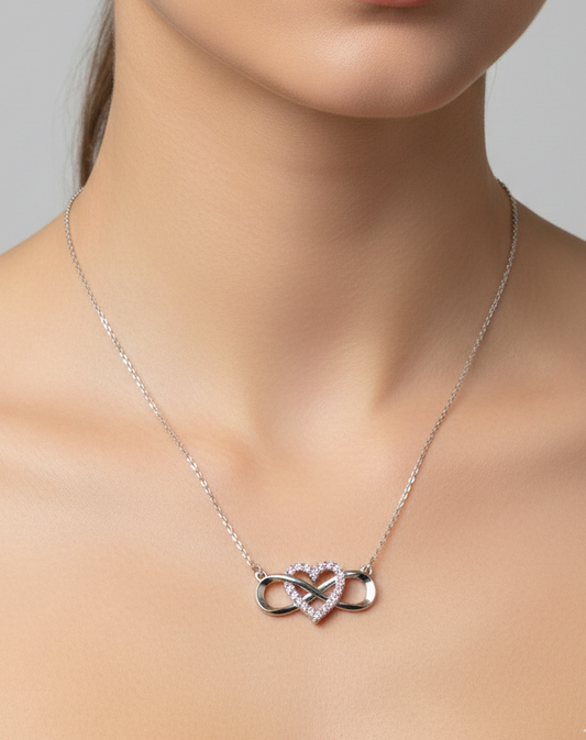 قلادة كريستال قلب وانفنتي فضية ✅