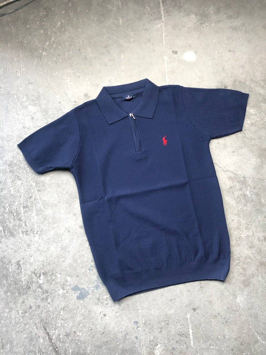 تيشيرت بولو نصف سحاب نيلي قالب طبيعي