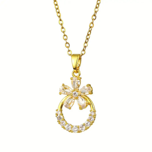 قلادة وردة زاركون ذهبي✅