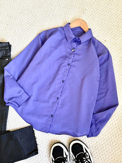 قميص نسائي سادة بنفسجي قالب طبيعي✅