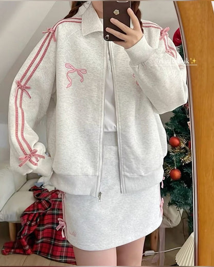 جاكيت قطني نسائي شريط فيونكة