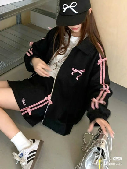 جاكيت قطني نسائي شريط فيونكة