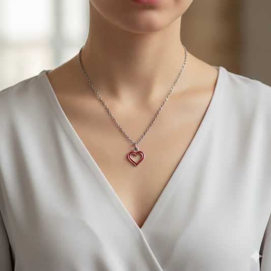 قلادة فضة قلب احمر✅