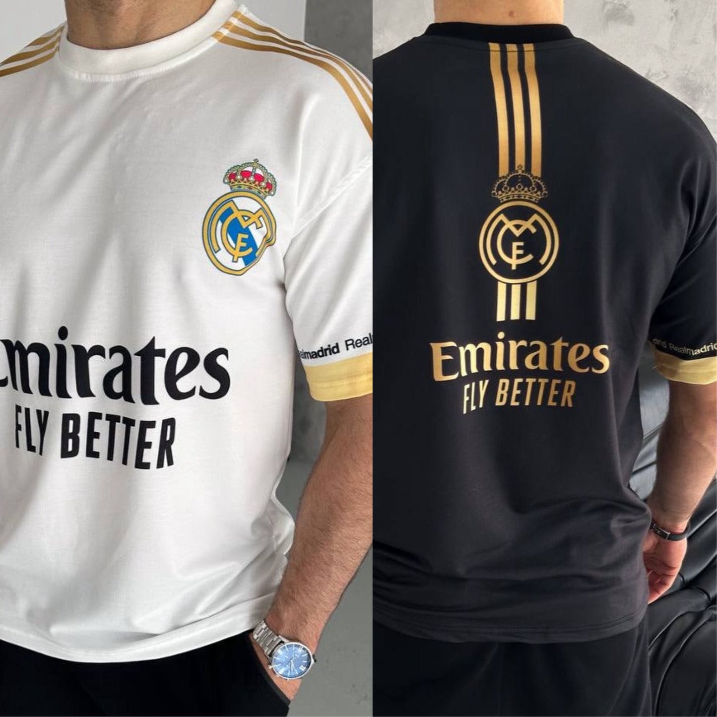 تيشيرت ريال مدريد باشرطة ذهبية ,قالب كبير