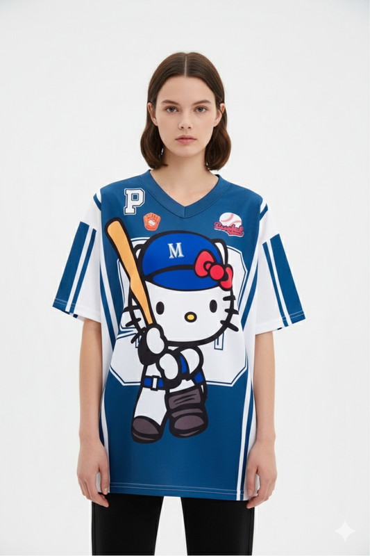 تيشيرت بناتي بيسبول هيلو كيتي ازرق 99 , قالب صغير✅
