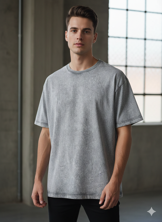 تيشيرت حجري سادة , قالب واسع ✅