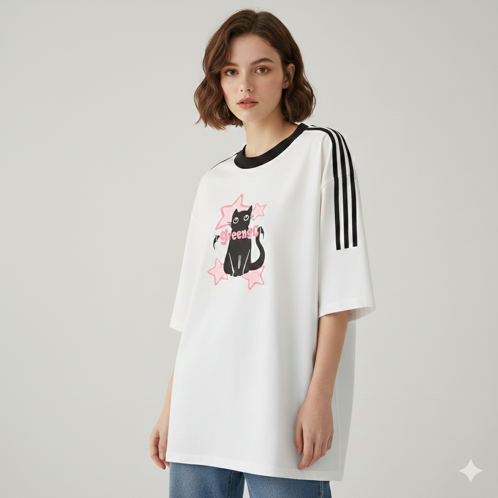 تيشيرت قط ونجوم بناتي , مخطط قالب كبير