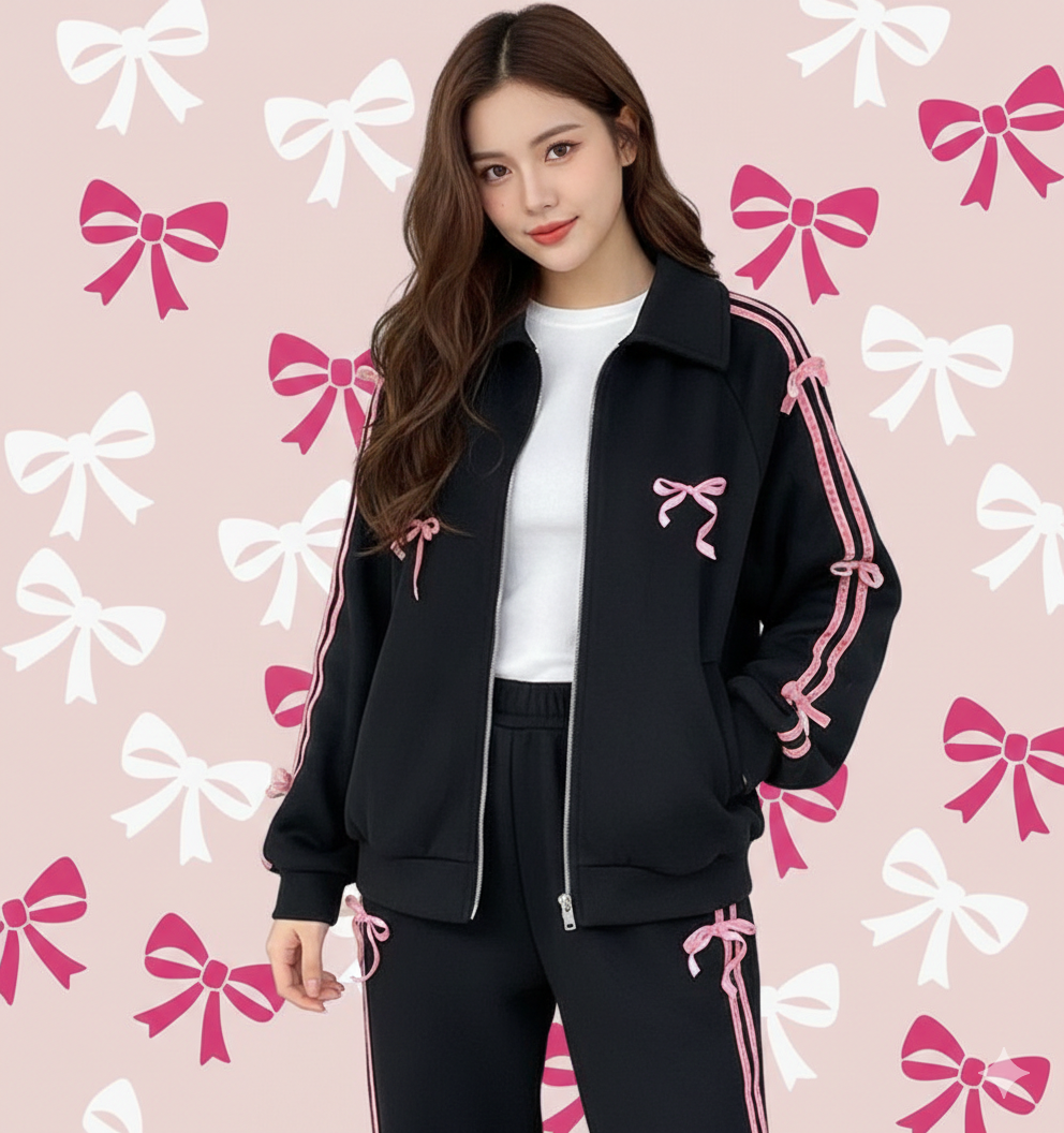 جاكيت قطني نسائي شريط فيونكة ✅