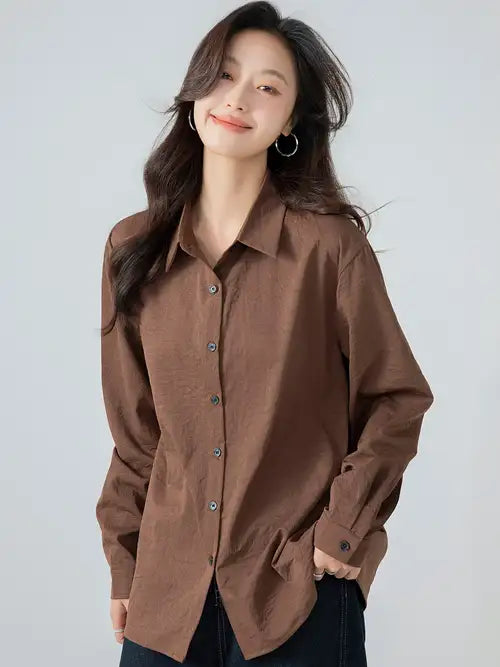 قميص نسائي طويل سادة لون جوزي