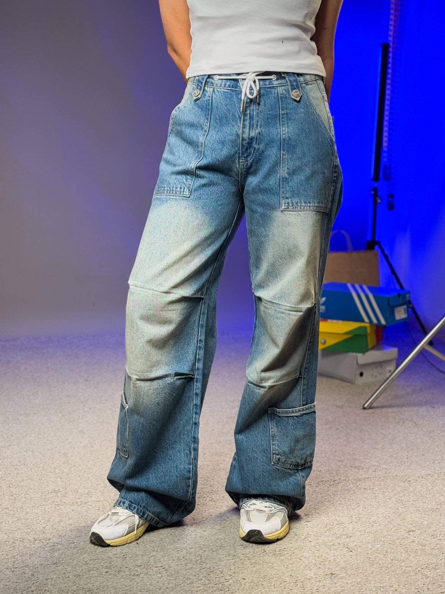 بنطرون جينز اربع جيوب ازرق ورصاصي , ،قالب طبيعي