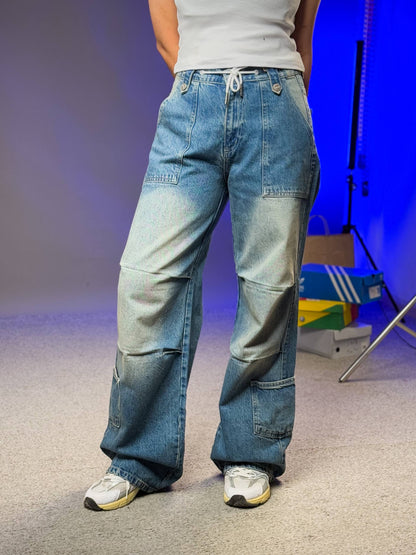 بنطرون جينز اربع جيوب ازرق ورصاصي , ،قالب طبيعي