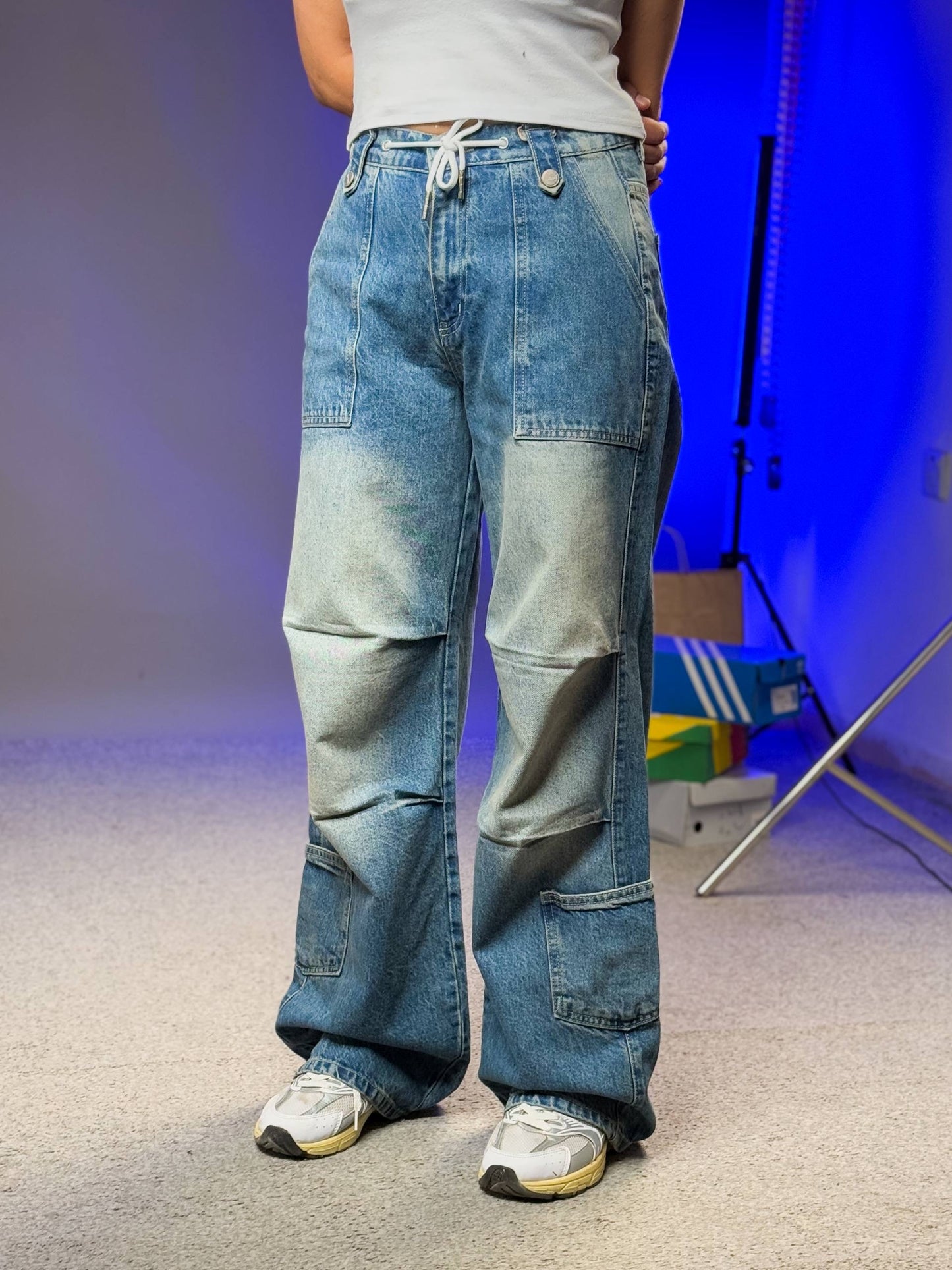 بنطرون جينز اربع جيوب ازرق ورصاصي , ،قالب طبيعي