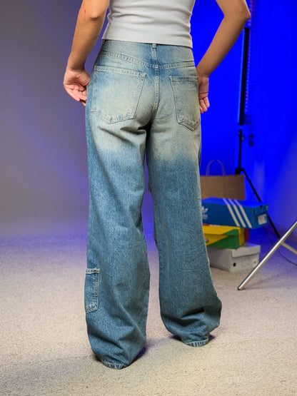 بنطرون جينز اربع جيوب ازرق ورصاصي , ،قالب طبيعي