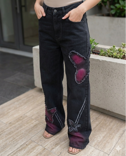 بنطرون جينز اسود فراشة ,قالب طبيعي