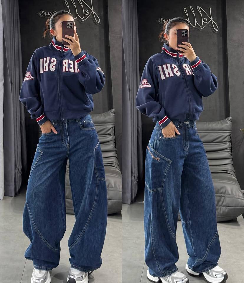 بنطرون جينز نسائي ازرق فاتح فضفاض