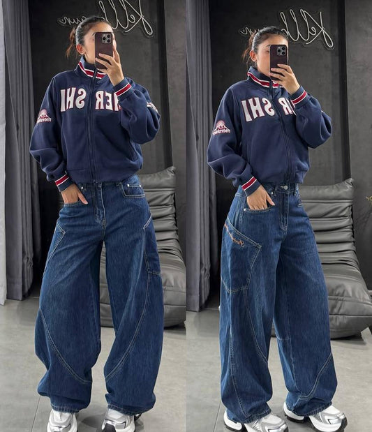 بنطرون جينز نسائي ازرق فاتح فضفاض