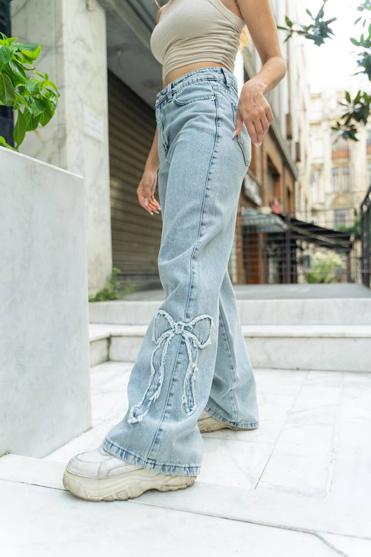 بنطرون جينز ثلجي فيونكة نسائي , قالب طبيعي