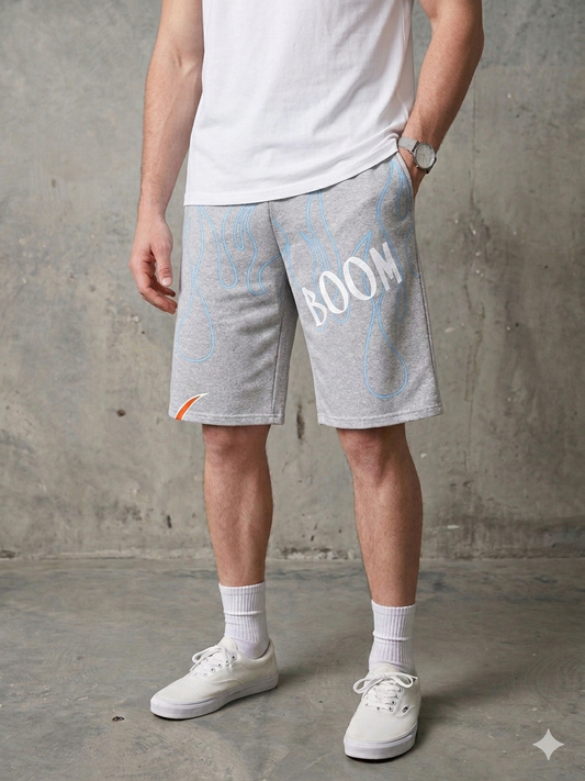 شورت قطني بووم رصاصي لاستيكة , قالب طبيعي