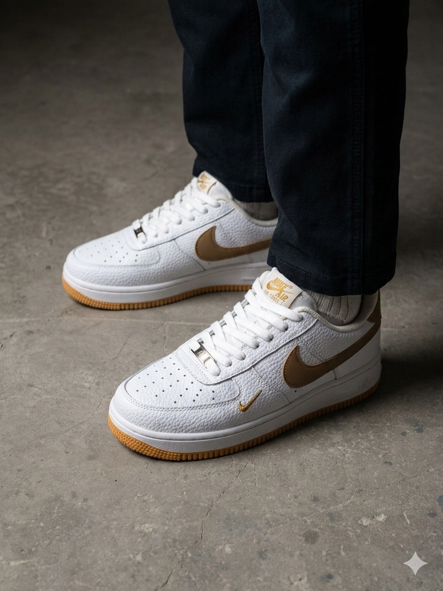 حذا نايك اير فورس جلد ابيض وبيجي قالب طبيعي