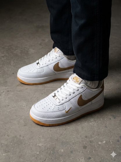 حذا نايك اير فورس جلد ابيض وبيجي قالب طبيعي