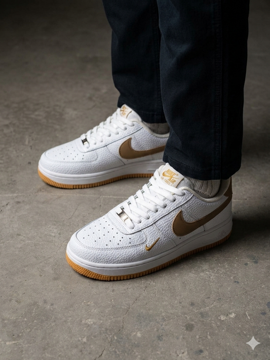 حذا نايك اير فورس جلد ابيض وبيجي قالب طبيعي