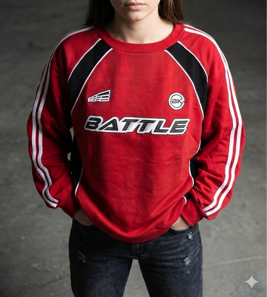 سويتشيرت احمر مخطط قالب طبيعي