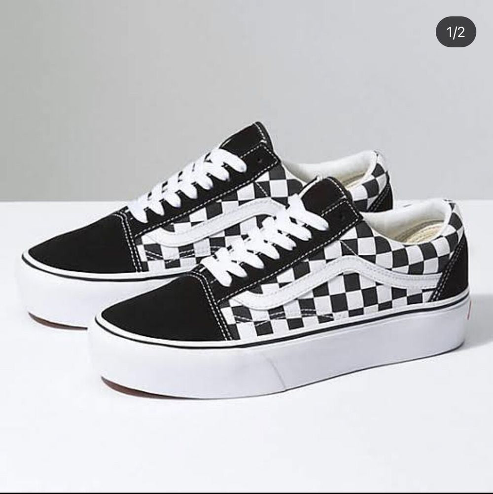 حذاء فانس مربعات اسود وابيض ,قالب طبيعي (القياسات بين 36>40)