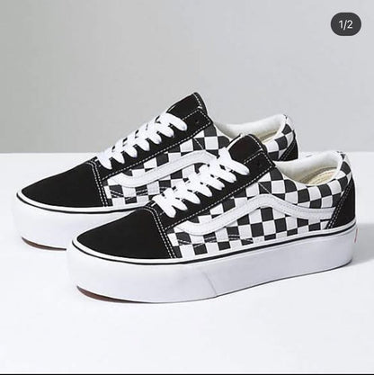 حذاء فانس مربعات اسود وابيض ,قالب طبيعي (القياسات بين 36>40)