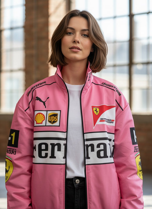 جاكيت فيراري وردي مطري مبطن