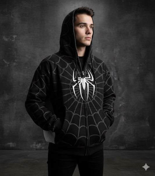 جاكيت كبوس قناع سبايدر مان اسود وابيض,قالب طبيعي