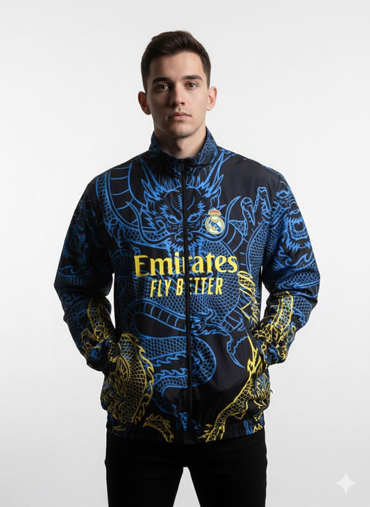 جاكيت ريال مدريد اسود وازرق مطري خفيف