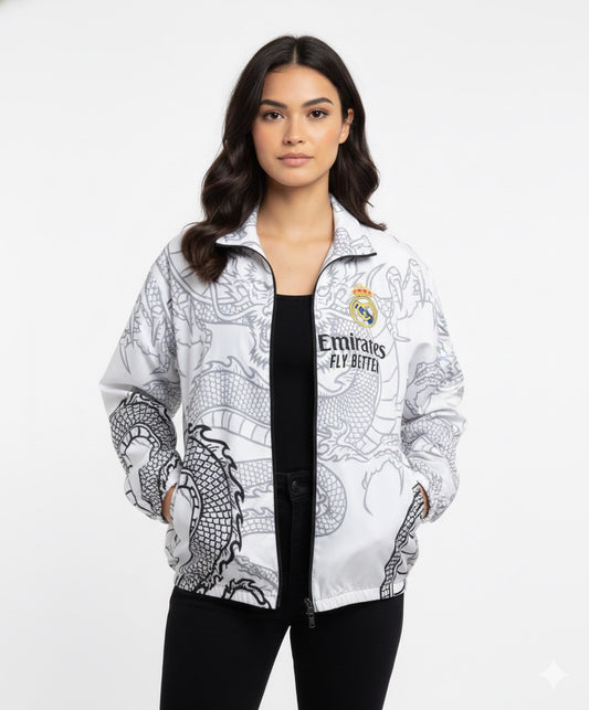 جاكيت ريال مدريد ابيض مطري خفيف