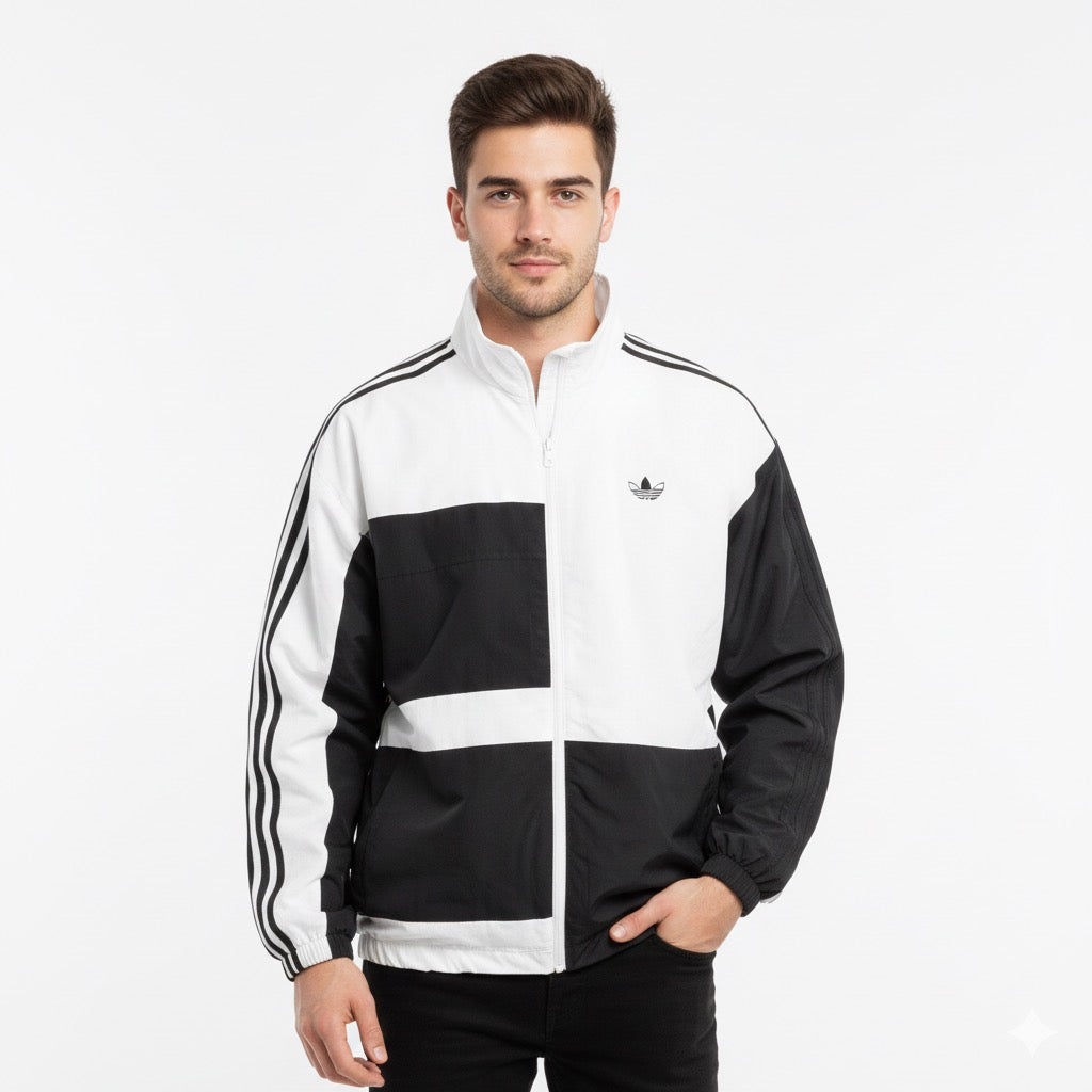 جاكيت اديداس اسود وابيض ,مطري خفيف ✅