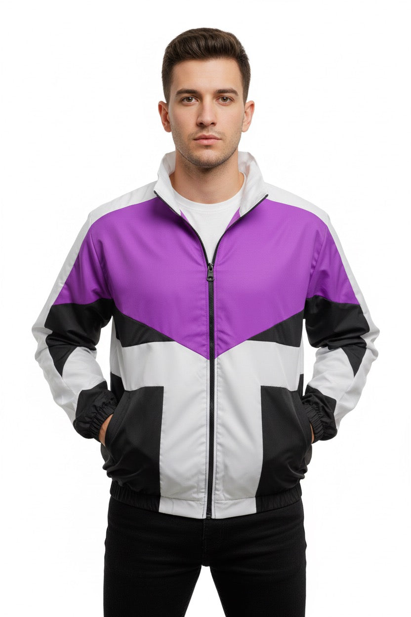 جاكيت بنفسجي وابيض مطري خفيف✅