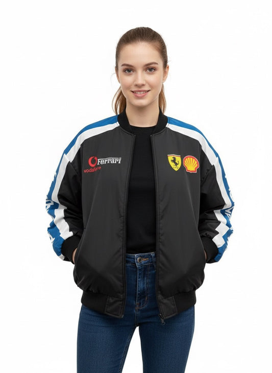 جاكيت فيراري اسود وسمائي مطري , مبطن ثخين