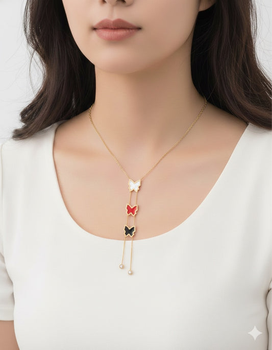 قلادة فراشات ذهبية ملونة