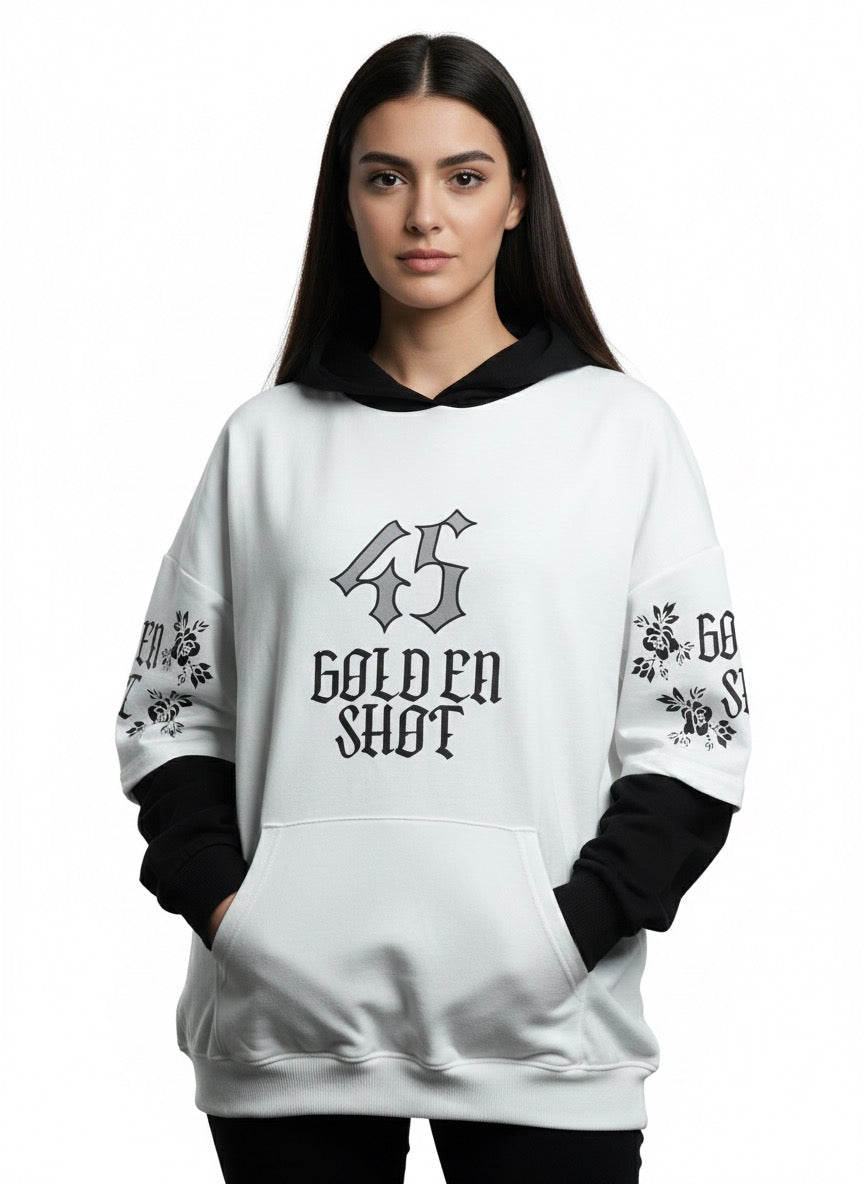 GOLD EN 45 - هودي ابيض واسود , قالب طبيعي