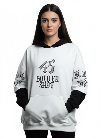 GOLD EN 45 - هودي ابيض واسود , قالب طبيعي