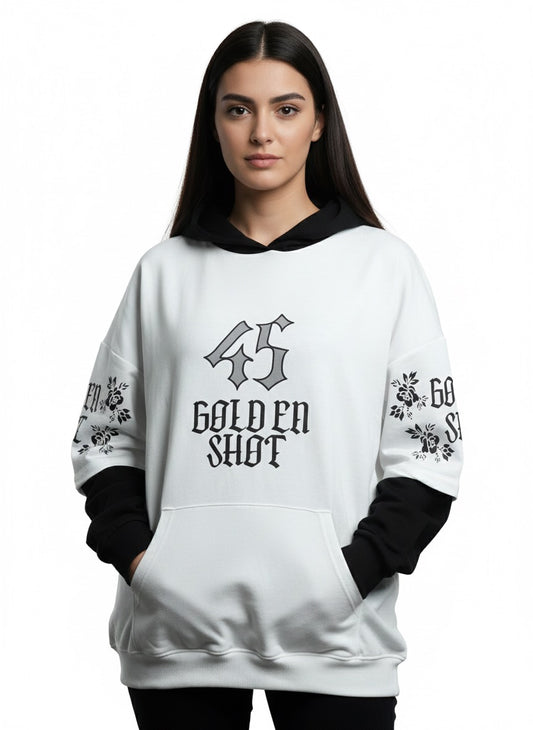 GOLD EN 45 - هودي ابيض واسود , قالب طبيعي