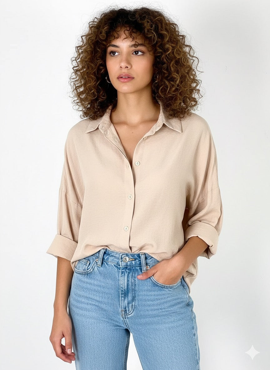 قميص نسائي سادة طويل بيجي ,قالب كبير✅